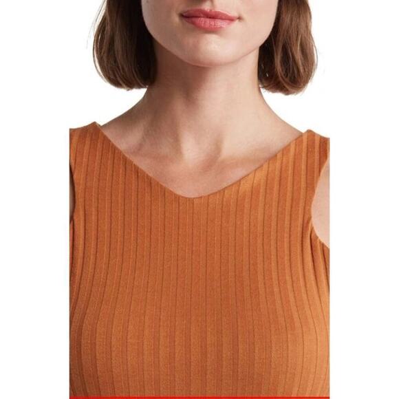 Treasure & Bond Rib Cutaway Tank Top Sleeveless V-Neck Tan Adobe Brown NWT XXS - Picture 4 of 11